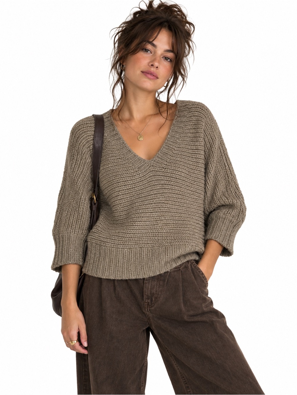American Eagle Chunky Knit V-Neck Wool Blend Sweater M Grandpacore Cozy Preppy